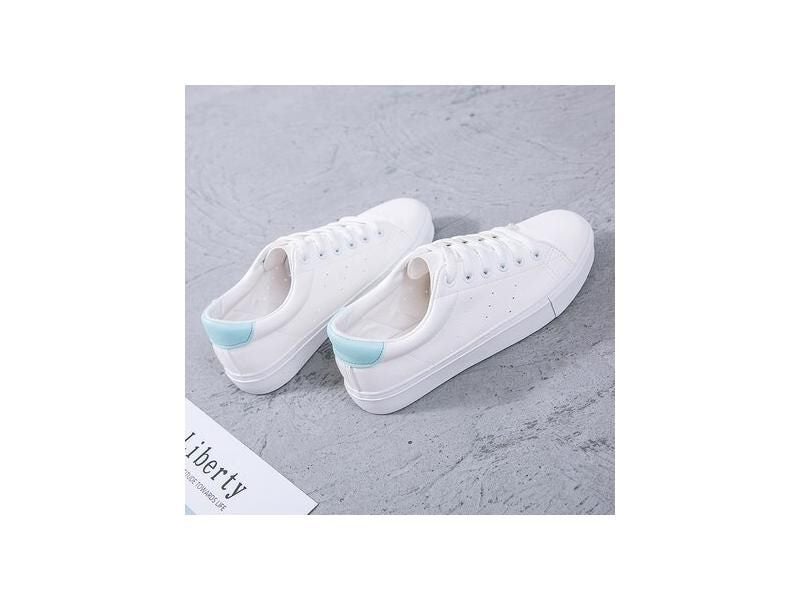 Women's White Canvas Lace-up Leather Shoes Breathable Skateboarding Flats For Carousel 1