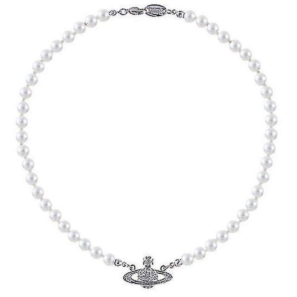 Pearl Necklace Saturn Crystal Rhinestone Necklace Imitation Pearl Choker Carousel 2