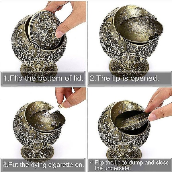 White Silver Rosevintage Windproof Ashtray With Lid,metal Decorative Cigarettes Carousel 2