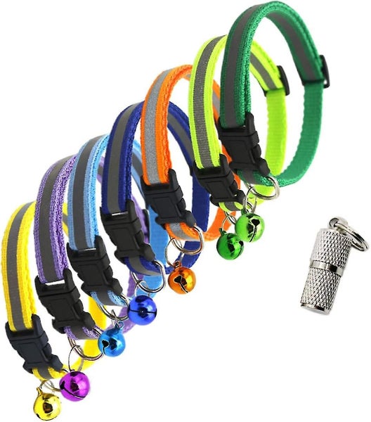 Ubiuo Reflective Cat Nylon Collar 7 Pcs With Cute Bell And Id Tag, Adjustable Pe Carousel 1