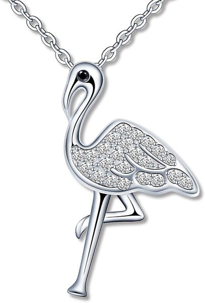 Women's 925 Sterling Silver Necklace With Cubic Zirconia Fashion Flamingo Pendan Carousel 1