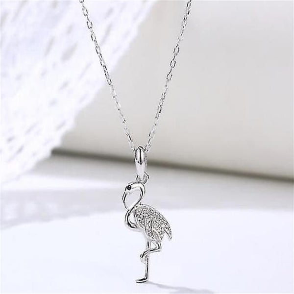 Women's 925 Sterling Silver Necklace With Cubic Zirconia Fashion Flamingo Pendan Carousel 5
