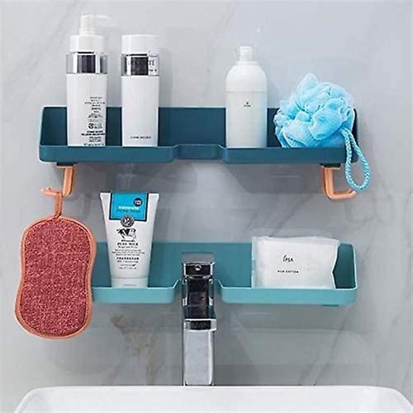 Bathroom Shower Shelf Shower Towel Organizer Storage With 4 Hooks, Self Adhesive Carousel 2