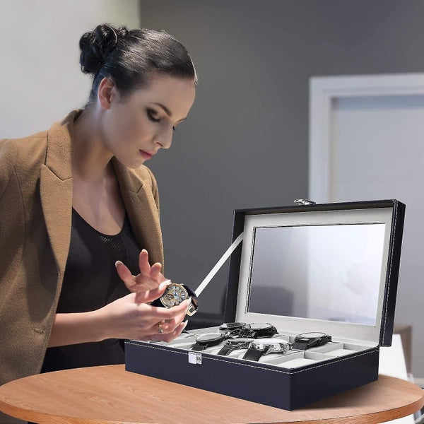 Watch Box Watch Case 12 Slot,pu Leather Watch Storage Display Box Case For 12 Wa Carousel 2