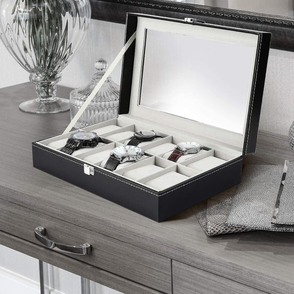 Watch Box Watch Case 12 Slot,pu Leather Watch Storage Display Box Case For 12 Wa Carousel 1