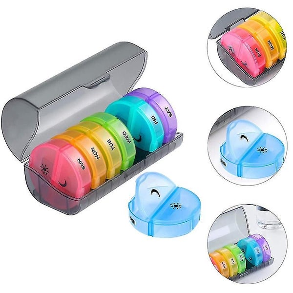 1 Set Weekly Pill Organizer Portable 7 Days Pill Box Case Travel Medicine Box Carousel 3
