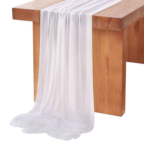 2 Pack White Chiffon Tablecloths 27x120 Inch Long Romantic Transparent Runners F Carousel 1