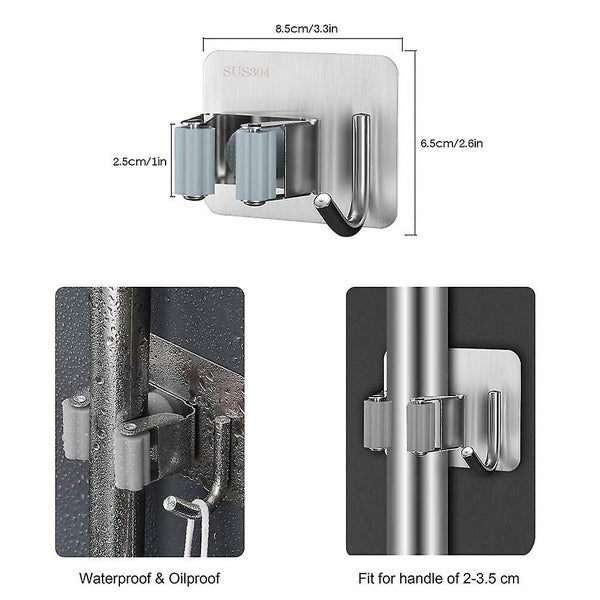 (2pack)mop Broom Holder,sus304 Stainless Steel Mop Holder Organizer, Self Adhesi Carousel 1