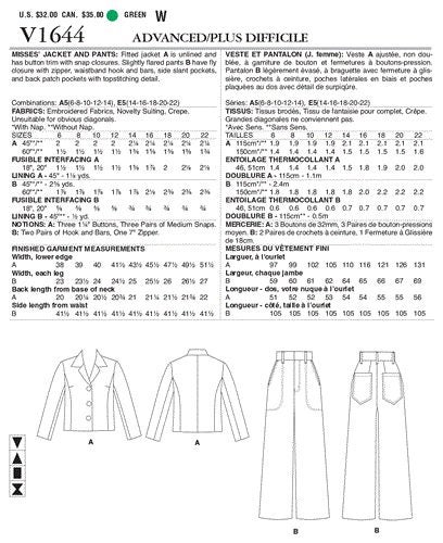 Vogue Pattern Misses' Jacket and Pants V1644 14-16-18-20-22 Carousel 2