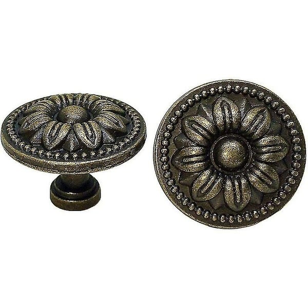 10x Vintage Cupboard Door Drawer Knobs 35mm Flower Design Brass Kitchen Cabinet Carousel 1
