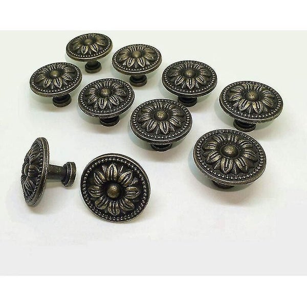 10x Vintage Cupboard Door Drawer Knobs 35mm Flower Design Brass Kitchen Cabinet Carousel 2