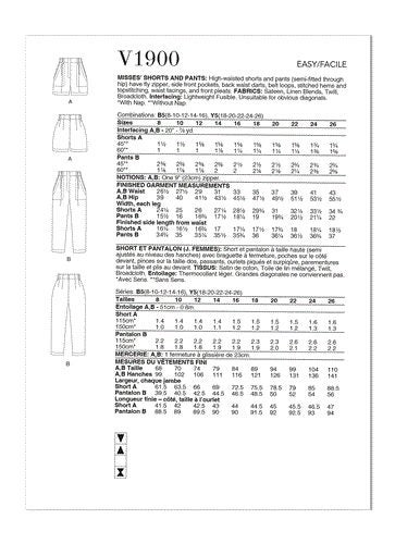 Vogue Pattern Misses' Shorts and Pants V1900 B5(8-10-12-14-16) Carousel 2
