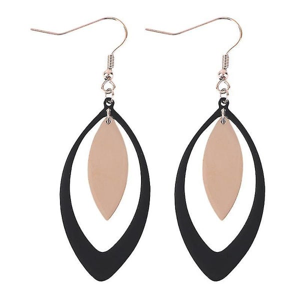 1 Pair Eardrop Double Color Creative Titanium Steel Hollow-out Leaf Ornament Dec Carousel 2