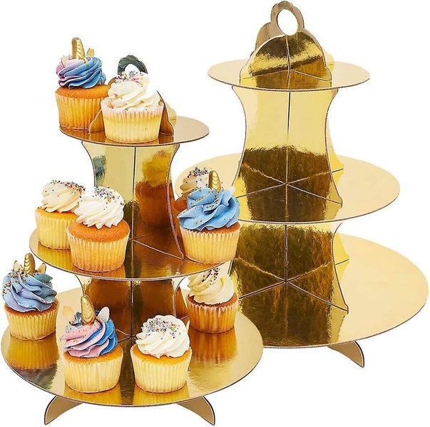 2 Pack Cardboard Cupcake Stand 3- Tier Gold Dessert Stand Round Tower For Baby S Carousel 1