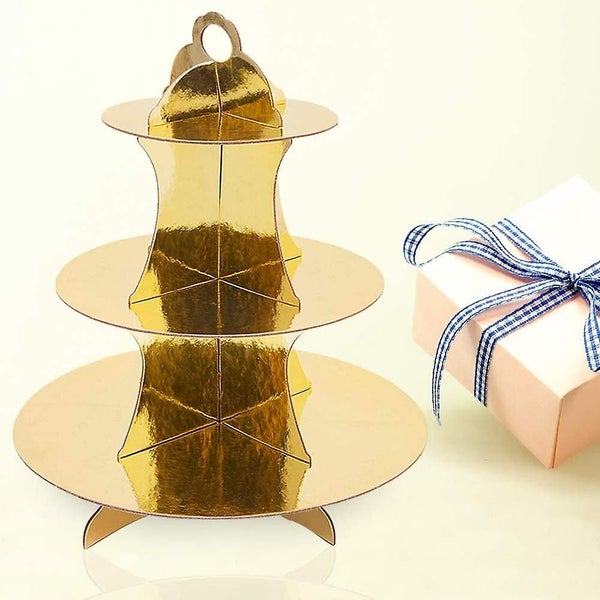 2 Pack Cardboard Cupcake Stand 3- Tier Gold Dessert Stand Round Tower For Baby S Carousel 2