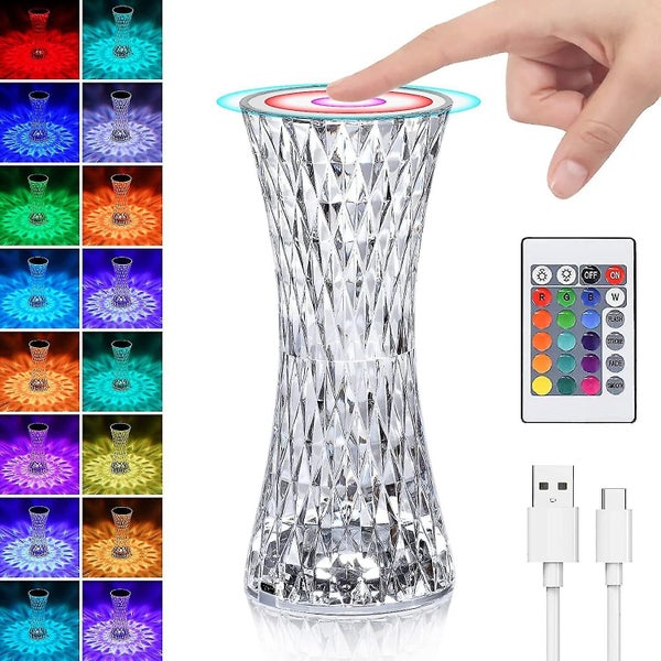 16-color Changing Crystal Diamond Table Lamp, Touch Control Bedside Lamp With Re Carousel 2