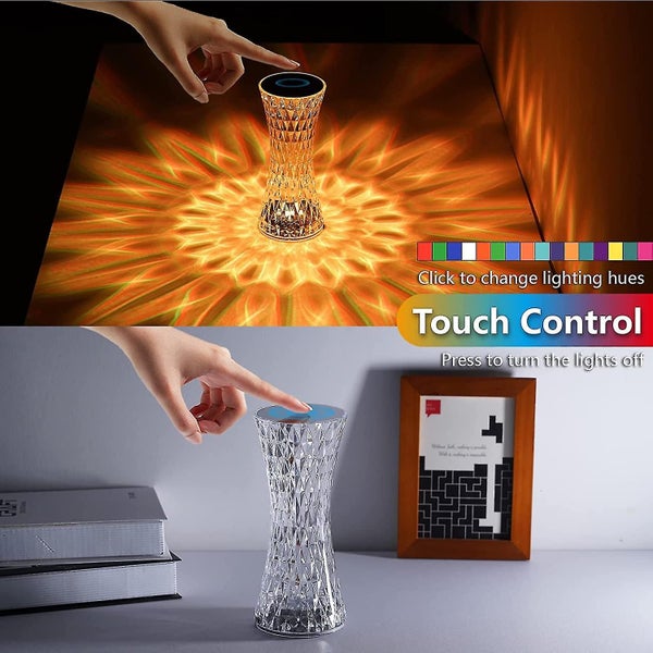 16-color Changing Crystal Diamond Table Lamp, Touch Control Bedside Lamp With Re Carousel 5