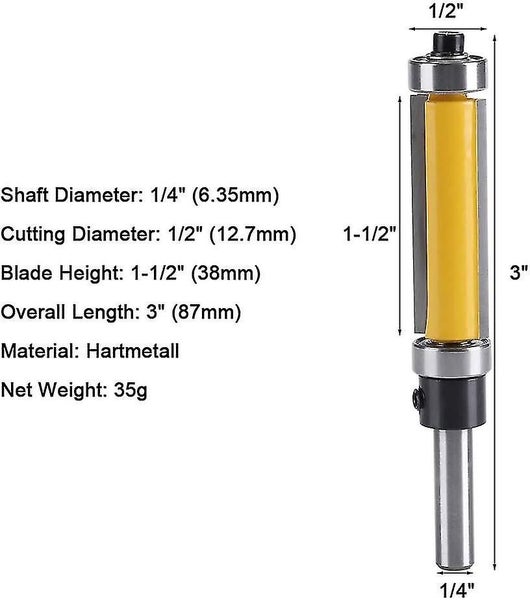 1/4 Inch Shank Pattern Flush Trim Bit With Top And Bottom Bearing Woodworking To Carousel 2