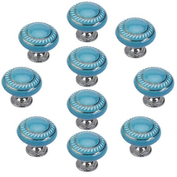10 Pcs Round Ceramic Door Knob Retro Simple Style Cabinet Knobs Vintage Pull Han Carousel 1