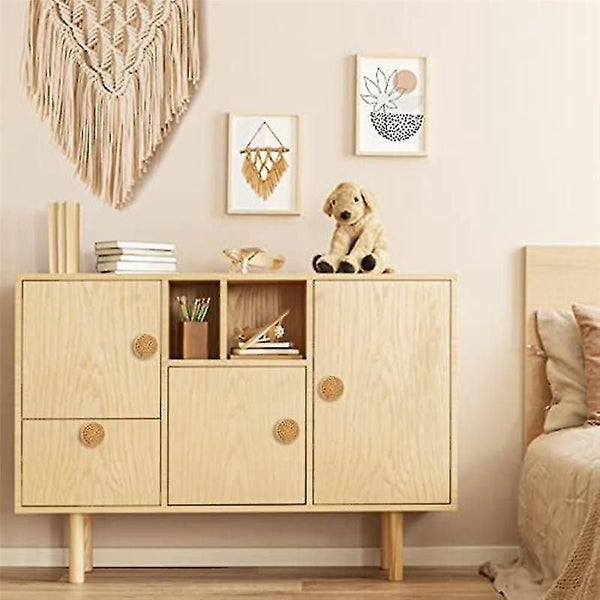 12pcs Boho Rattan Dresser Knobs- Durable Beech Wood Drawer Knobs Handmade Wicker Carousel 3