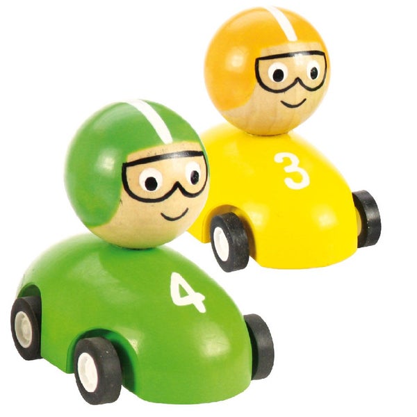 Bigjigs Toys Pull Back Racing Car (Pack of 2 - Yellow and Green) Carousel 1