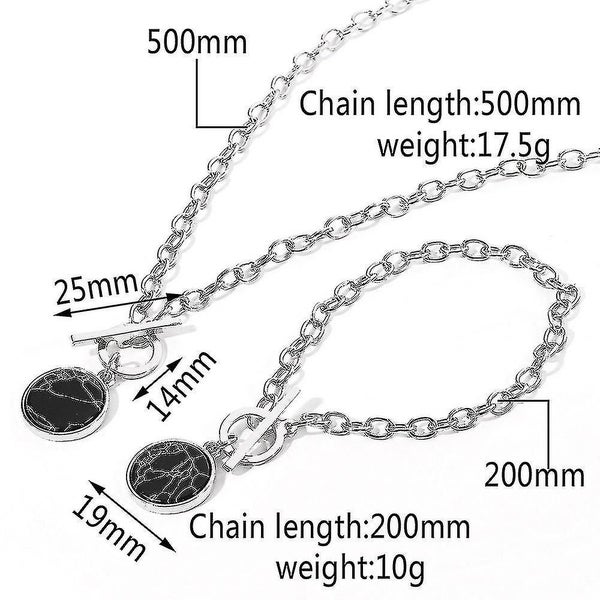 2pcs Personalized Round Clavicle Chain Leisure Short Necklace Bracelet Accessori Carousel 2