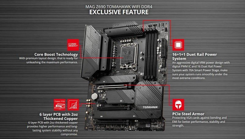 afterpay - MSI MAG Z690 Tomahawk WiFi DDR4 INTEL Z690 ATX LGA1700 Motherboard Carousel 1