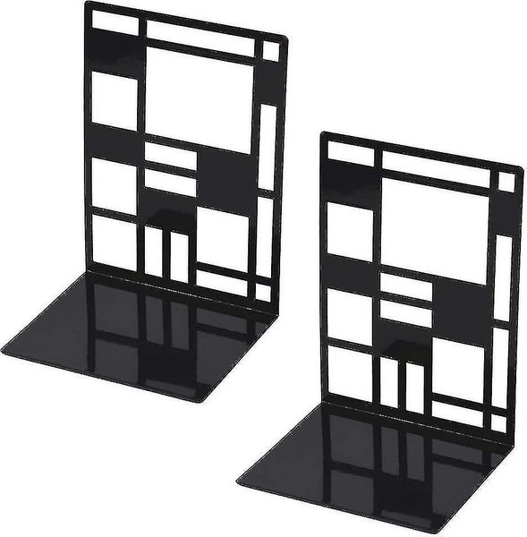 2 Pieces Bookends, Metal Bookends, Black Bookends, Design Bookends, Non-slip Bas Carousel 1