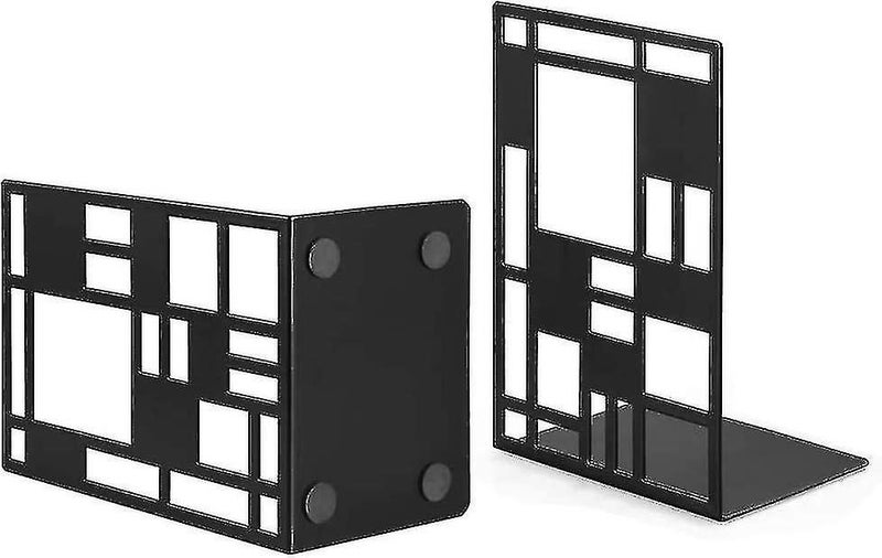 2 Pieces Bookends, Metal Bookends, Black Bookends, Design Bookends, Non-slip Bas Carousel 2