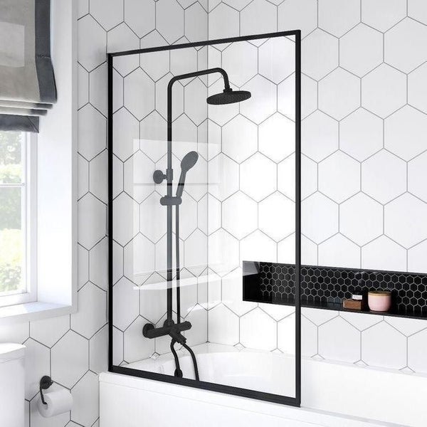 Bath Screen Frameless Fixed Panel 850wx1500h $170 Matte Black Channel62999386976129113