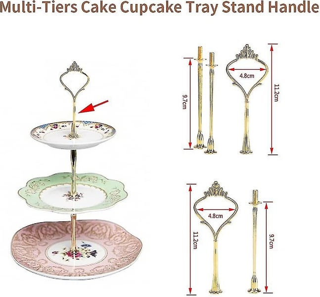 2-tiers Cupcake Tray Stand Crown Handle Hardware Fruit Plate Fittings(gold) Carousel 2