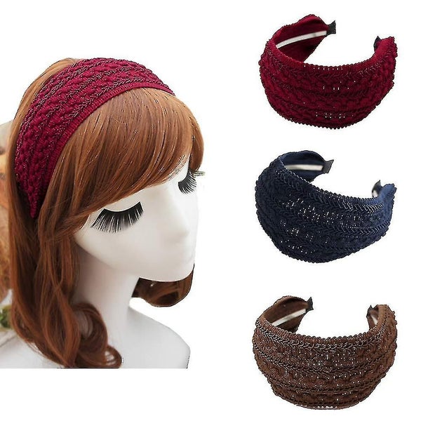 3pcs Wide Hard Headbands, Fashion Vintage Handmade Hair Band Woven Retro Fabric Carousel 1