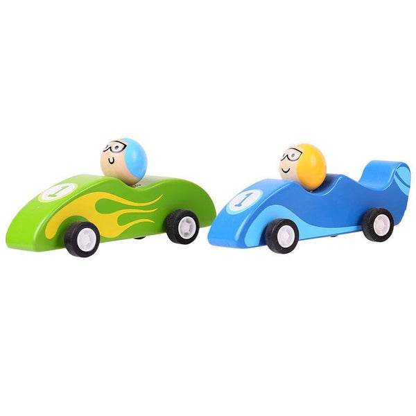Bigjigs Toys Pull Back Racing Car (Pack of 2 - Green and Blue) Carousel 1