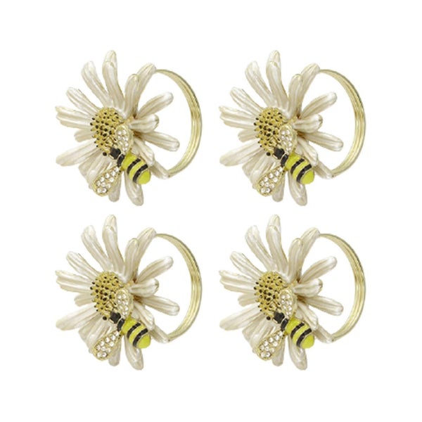 4pcs Napkin Rings Adorable Anti-rust Alloy Spring Flower Bee Painted Napkin Buck Carousel 1