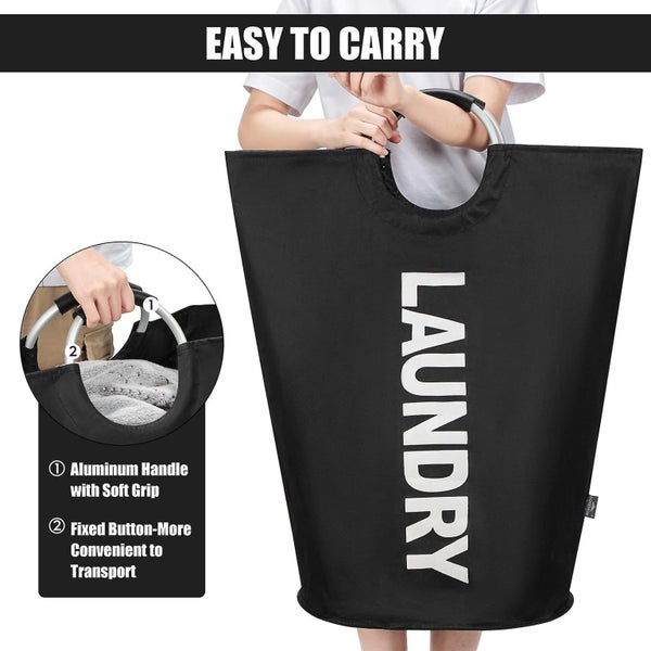 90l Large Collapsible Washing Laundry Basket Bag For Bedroom, Fabric (black, L) Carousel 2