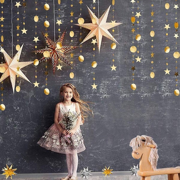 4 Pack Golden Party Decorations Dot Star Garland Banner Bright Paper Streamer Ha Carousel 2