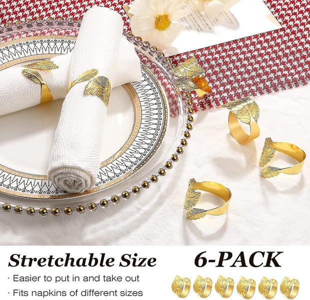 6 Pcs Napkin Rings, Stretchable Leaf Napkin Ring Circle For Harvest Gift Carousel 5