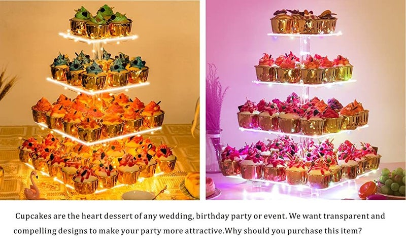 4 Tier Cupcake Holder Tower Display Stand with LED Light Carousel 2