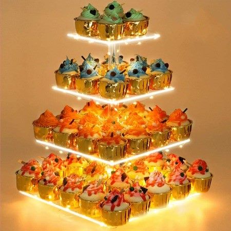 4 Tier Cupcake Holder Tower Display Stand with LED Light Carousel 1