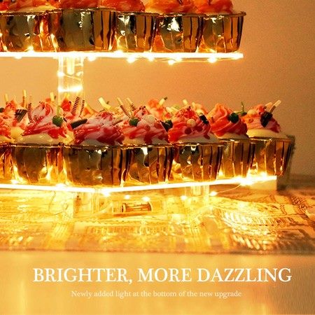 4 Tier Cupcake Holder Tower Display Stand with LED Light Carousel 10