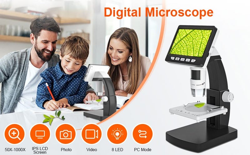 LCD Digital Microscope 4.3 inch Coin Microscope 50X-1000X Magnification Carousel 2
