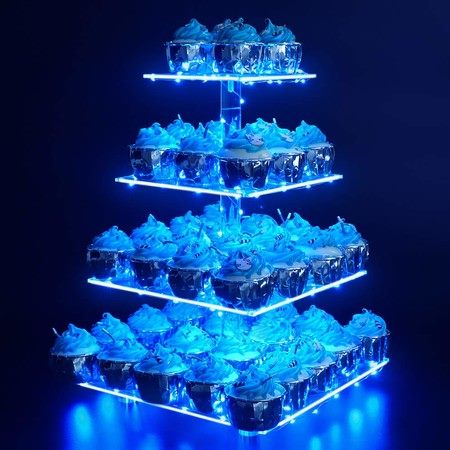 4 Tier Cupcake Holder Tower Stand Dessert Tree Tower Display with LED Light Carousel 2