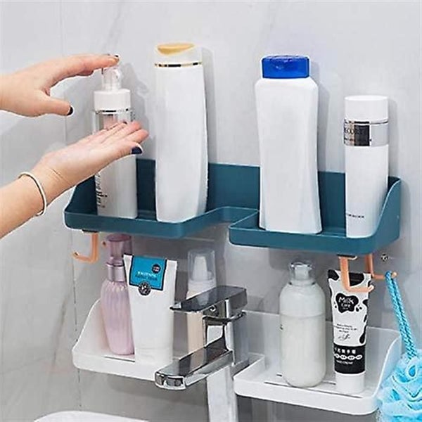 Bathroom Shower Shelf Shower Towel Storage Organizer With 4 Hooks, Self Adhesive Carousel 2