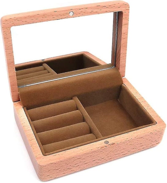 Beech Solid Wood Small Jewelry Storage Box Case For Rings Stud Earrings Necklace Carousel 2