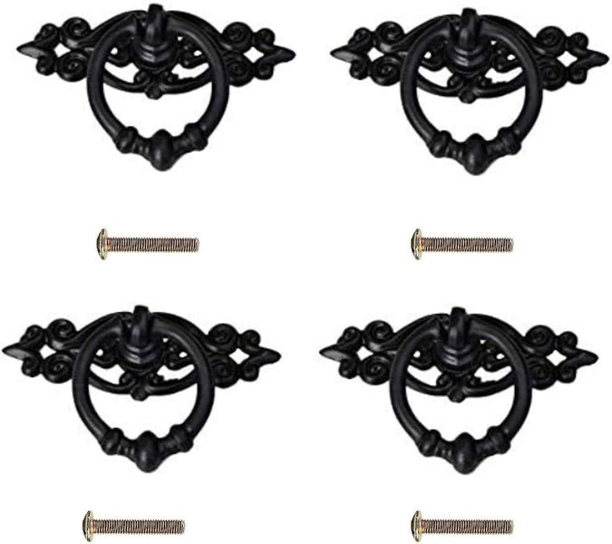 Black Antique Cabinet Door Drawers Cupboard Ring Pull Handle Retro Knob (black) Carousel 1