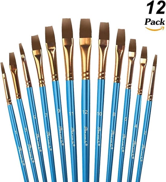 Artist Brush, 12 Flat Brush Set Painting, Artist Brush Bristle Brush For Waterco Carousel 1
