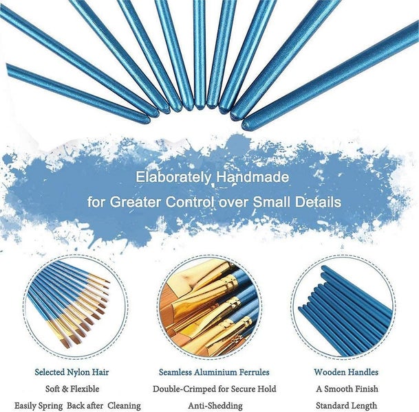 Artist Brush, 12 Flat Brush Set Painting, Artist Brush Bristle Brush For Waterco Carousel 2