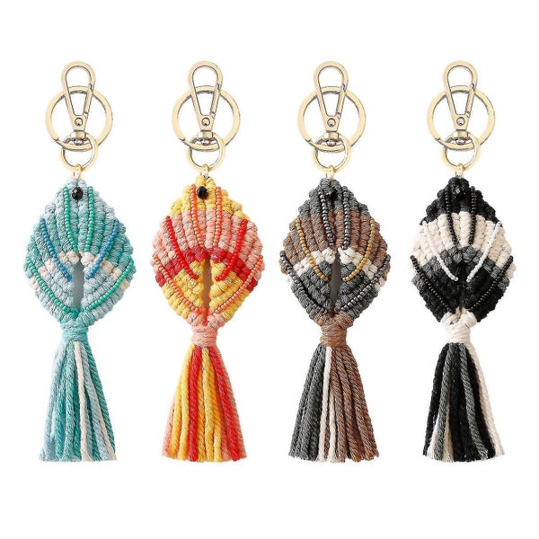 Compatible With4pieces Fish Shape Macrame Tassel Keychain Handmade Mixed Seed Be Carousel 1