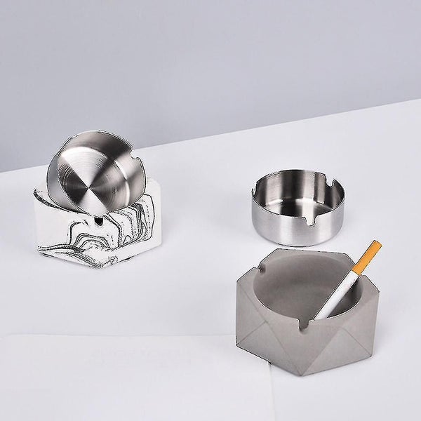 Cement Metal Stainless Steel Living Room Ashtray Ornament, Light Grey Carousel 4