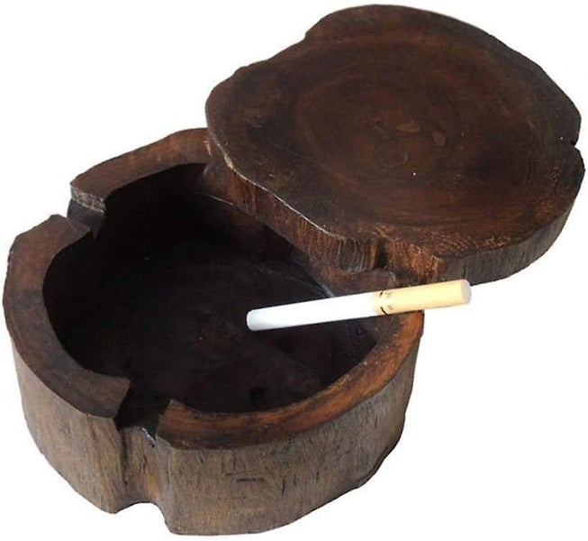 Creative Wooden Ashtray With Lid, Windproof, Decorative Brown Wooden Ashtray For Carousel 1